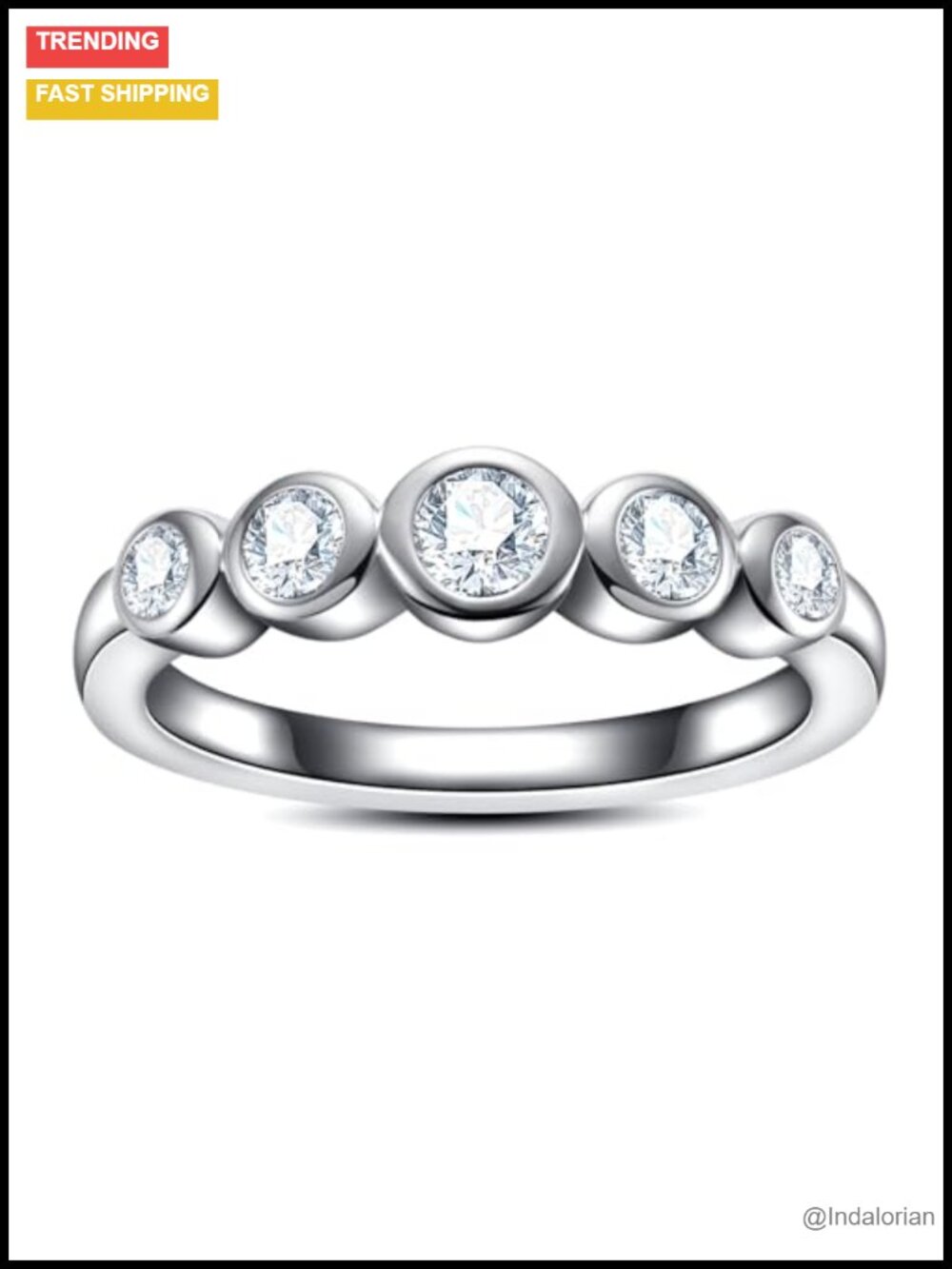 Moissanite Eternity Band 925 Sterling Silver Bezel Stackable Ring Size 7.5